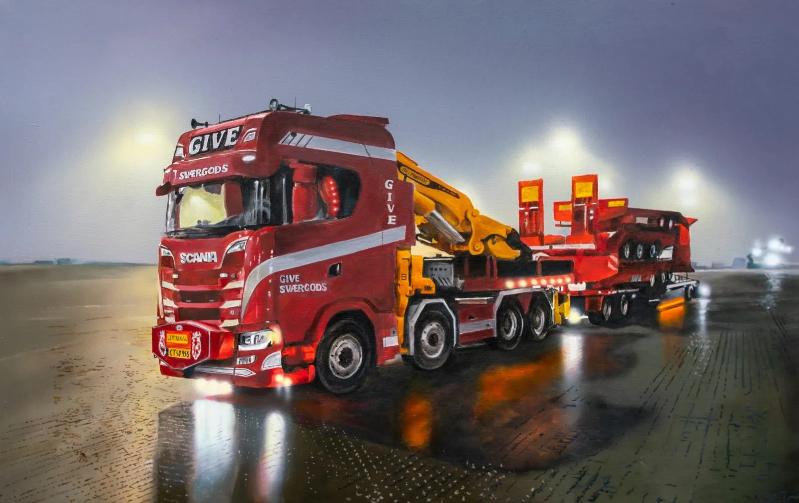 Maleri af Ib Beier: Lastbil, 110 x 70 cm