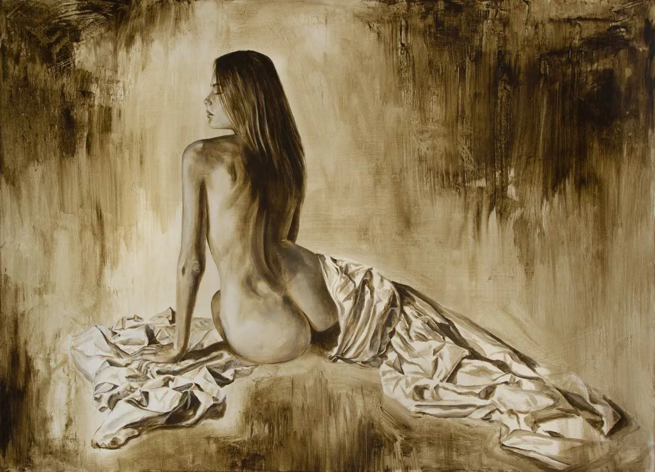 Maleri af Ib Beier: Waiting, akryl på lærred, 110 x 80 cm